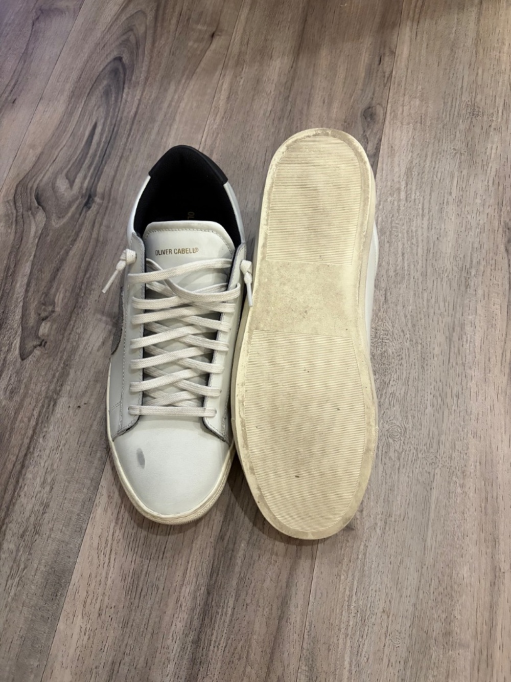 Oliver Cabell Low 1 Cream Black Leather Sneakers Size 11 - Picture 3 of 4